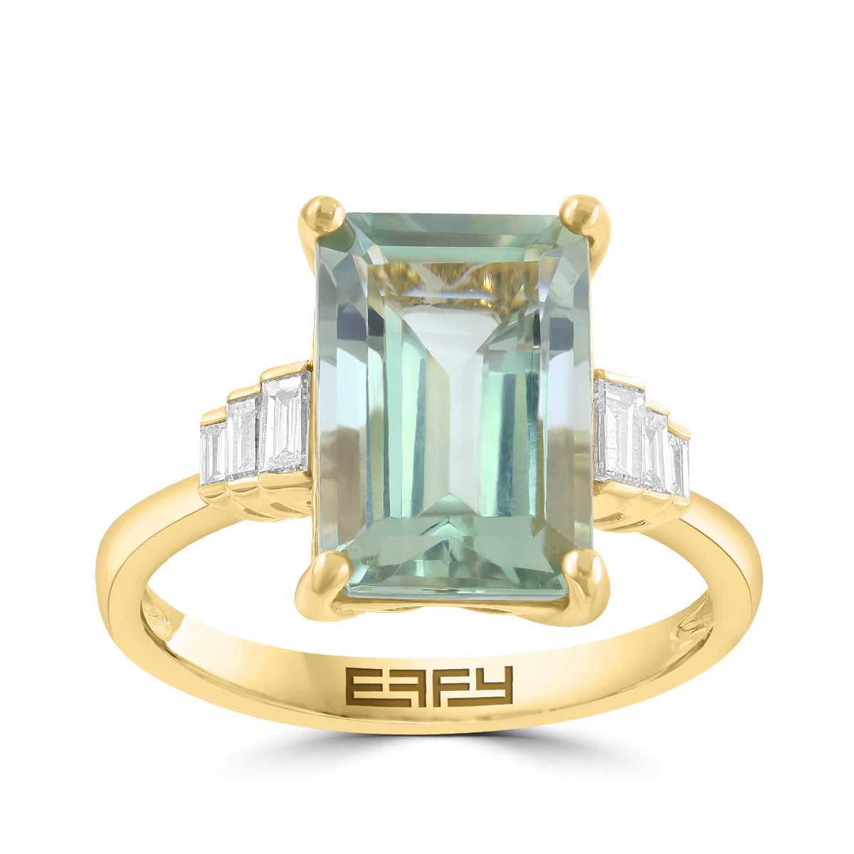 emerald cut green amethyst 1/4 ct. baguette diamond Effy ring in 14K yellow gold