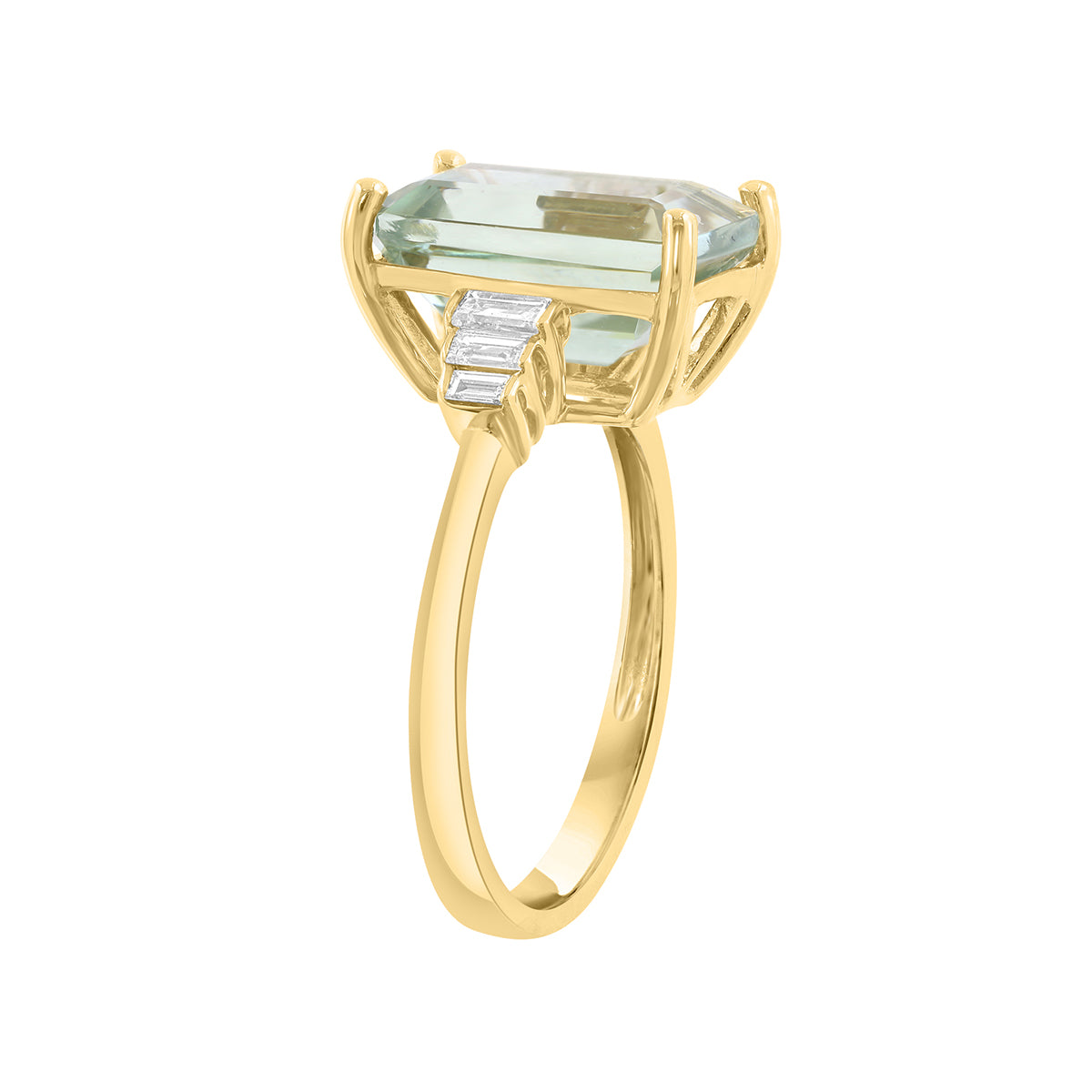 emerald cut green amethyst 1/4 ct. baguette diamond Effy ring in 14K yellow gold alt 3