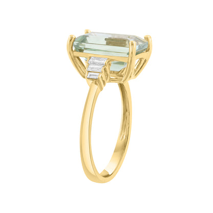 emerald cut green amethyst 1/4 ct. baguette diamond Effy ring in 14K yellow gold alt 3