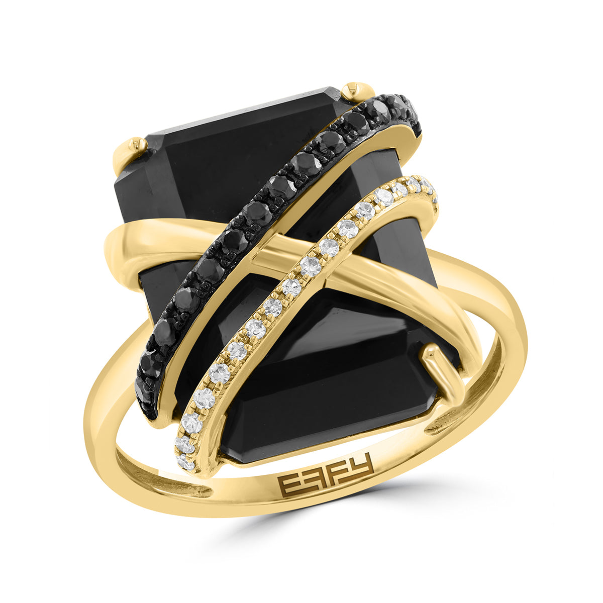 emerald cut black onyx 1/5 ct. white and black diamond Effy crossover ring in 14K yellow gold alt