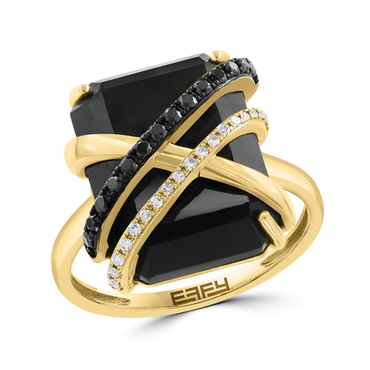 emerald cut black onyx 1/5 ct. white and black diamond Effy crossover ring in 14K yellow gold alt