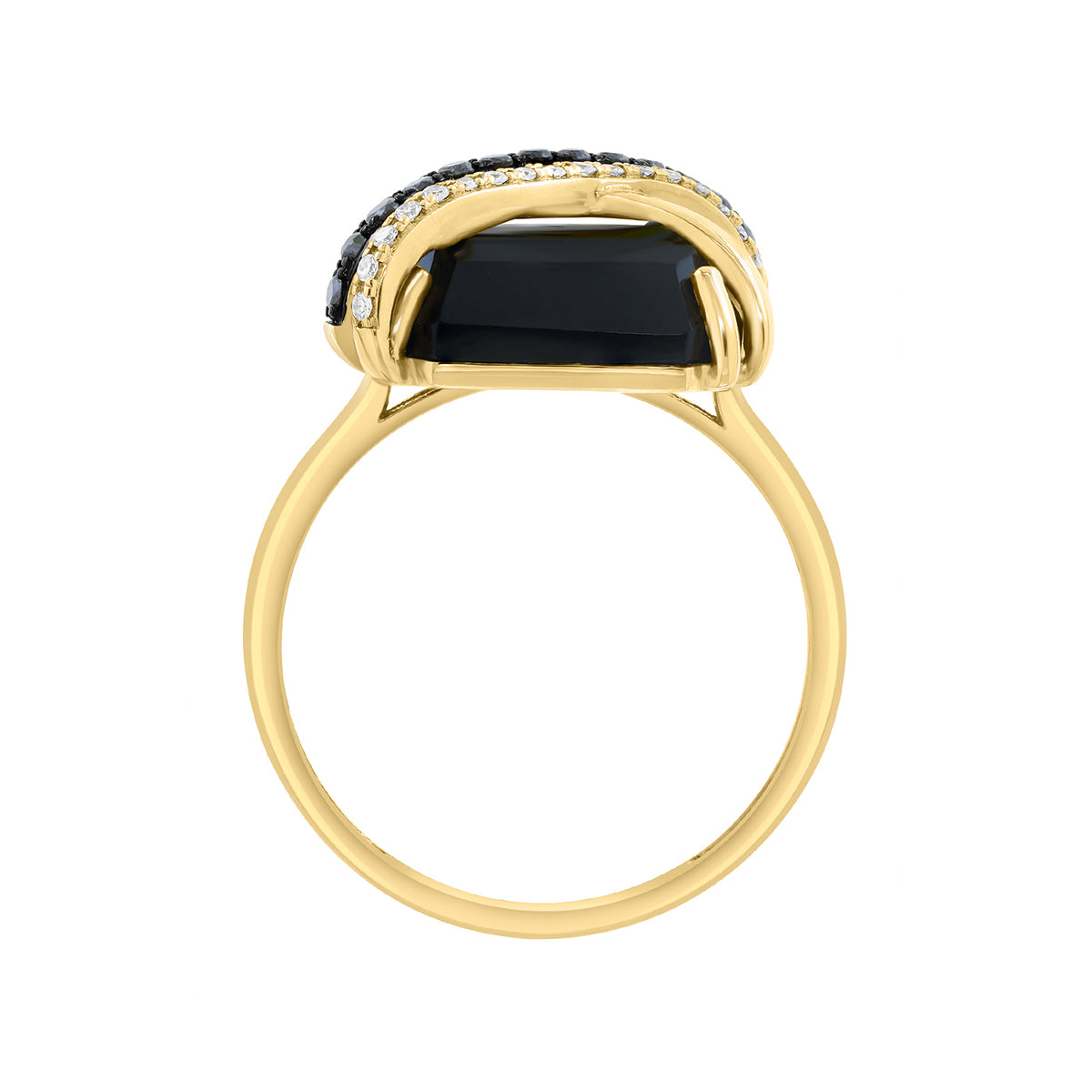 emerald cut black onyx 1/5 ct. white and black diamond Effy crossover ring in 14K yellow gold alt 2