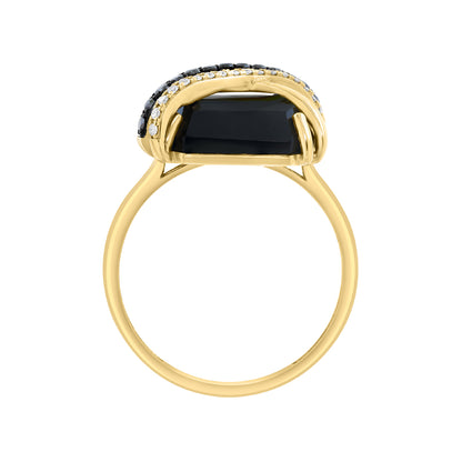 emerald cut black onyx 1/5 ct. white and black diamond Effy crossover ring in 14K yellow gold alt 2