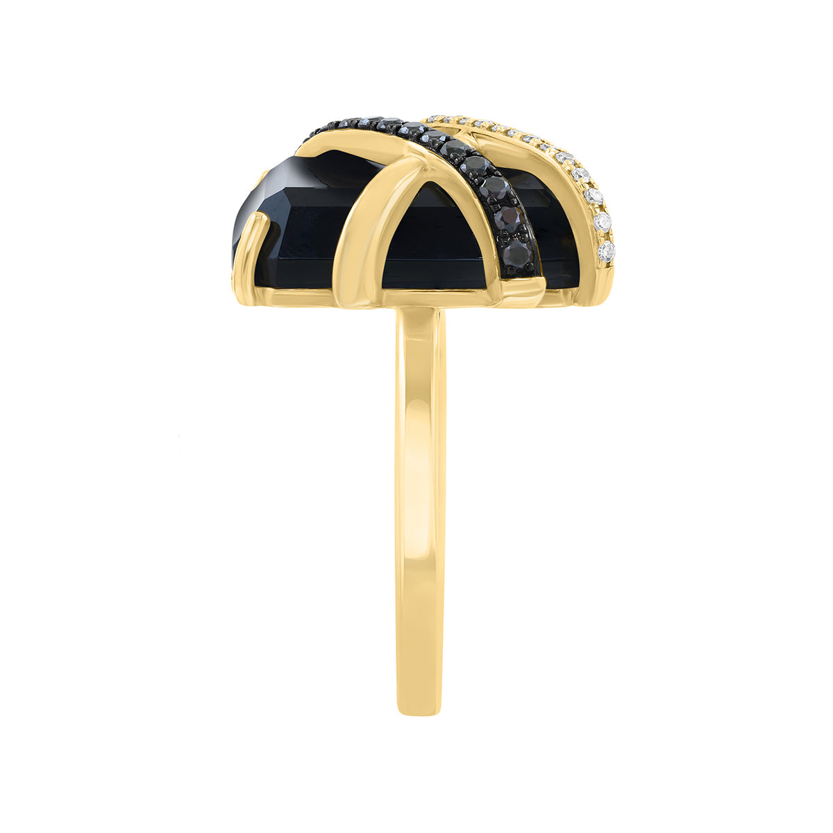 emerald cut black onyx 1/5 ct. white and black diamond Effy crossover ring in 14K yellow gold alt 3