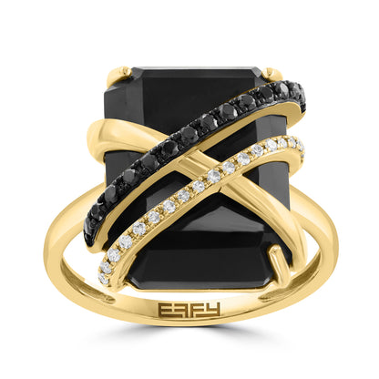 emerald cut black onyx 1/5 ct. white and black diamond Effy crossover ring in 14K yellow gold