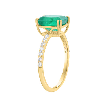 emerald cut emerald 1/5 ct. diamond created white sapphire Effy ring in 14K yellow gold alt