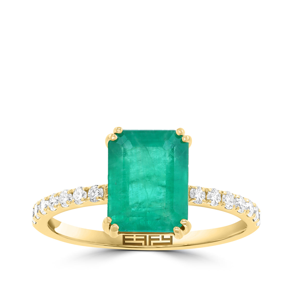 emerald cut emerald 1/5 ct. diamond created white sapphire Effy ring in 14K yellow gold