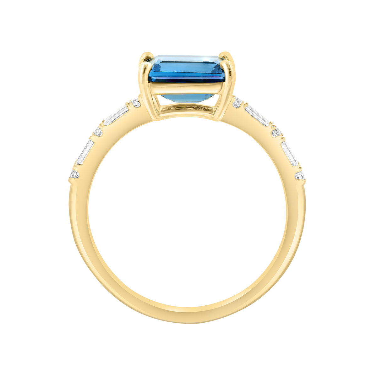 emerald cut London blue topaz 1/7 ct. baguette and round diamond Effy ring in 14K yellow gold alt 2