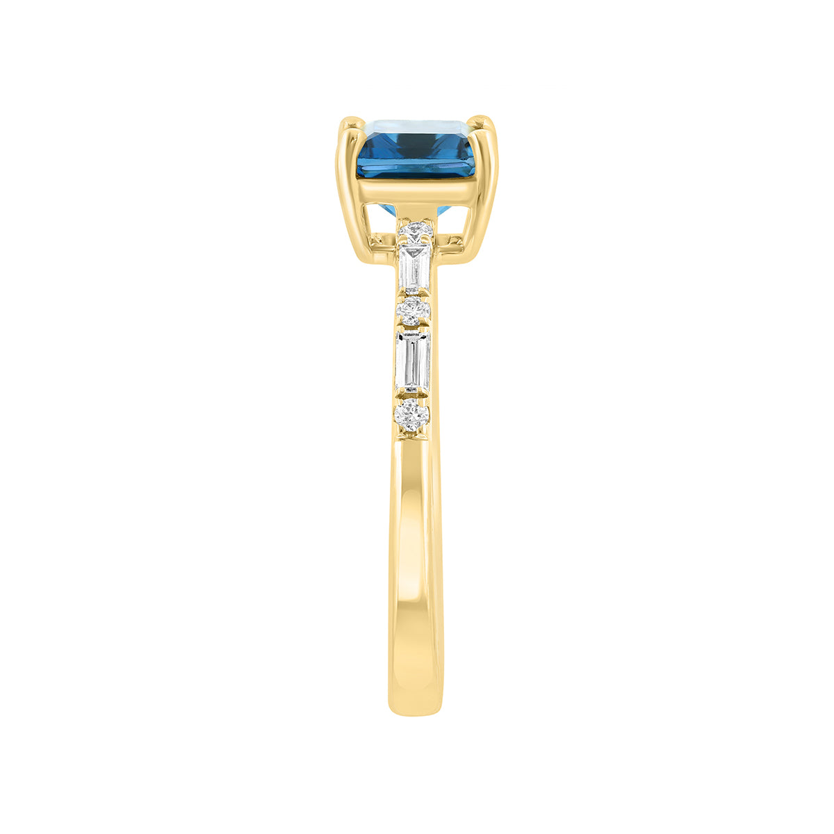 emerald cut London blue topaz 1/7 ct. baguette and round diamond Effy ring in 14K yellow gold alt 3