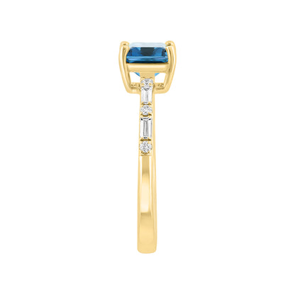 emerald cut London blue topaz 1/7 ct. baguette and round diamond Effy ring in 14K yellow gold alt 3