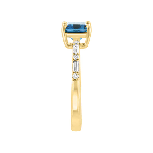 emerald cut London blue topaz 1/7 ct. baguette and round diamond Effy ring in 14K yellow gold alt 3