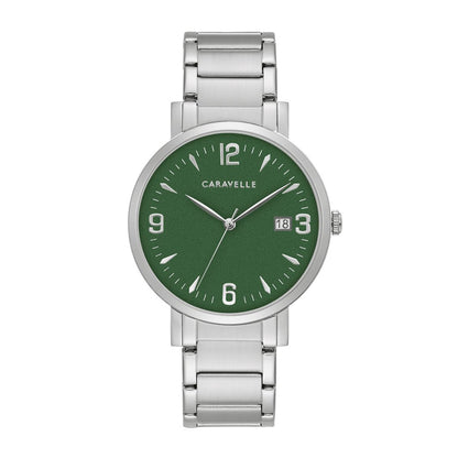 Caravelle Men's Dress Stainless Steel Watch with Green Dial