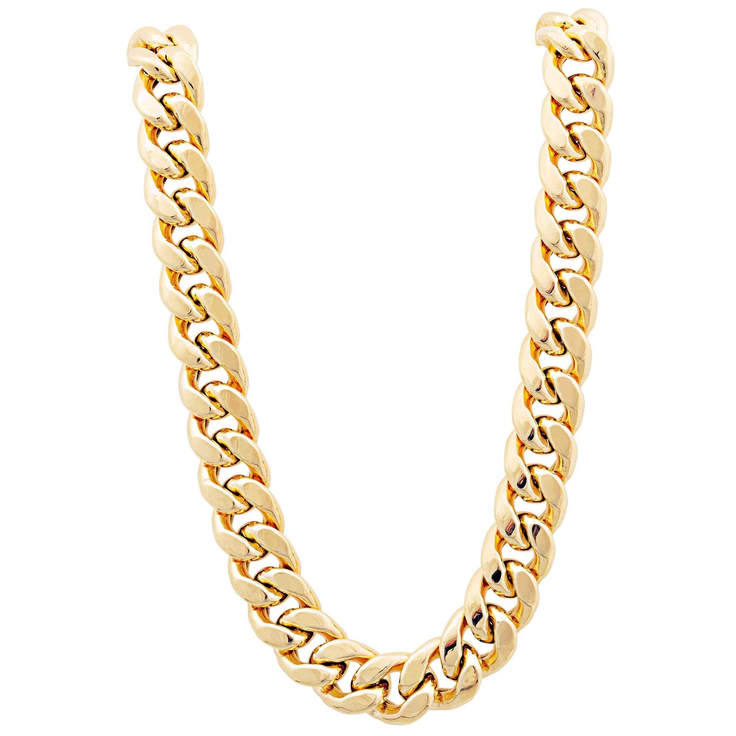 11.3mm 24-inch Semi-Solid Miami Cuban Chain Necklace in 10K Yellow Gold