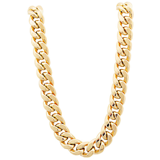 11.3mm 24-inch Semi-Solid Miami Cuban Chain Necklace in 10K Yellow Gold