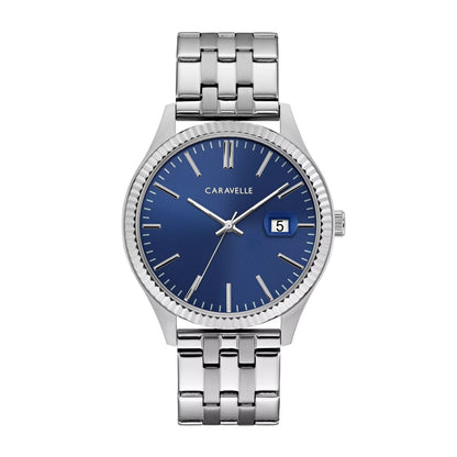 Caravelle Men's Dress Stainless Steel Watch with Blue Dial