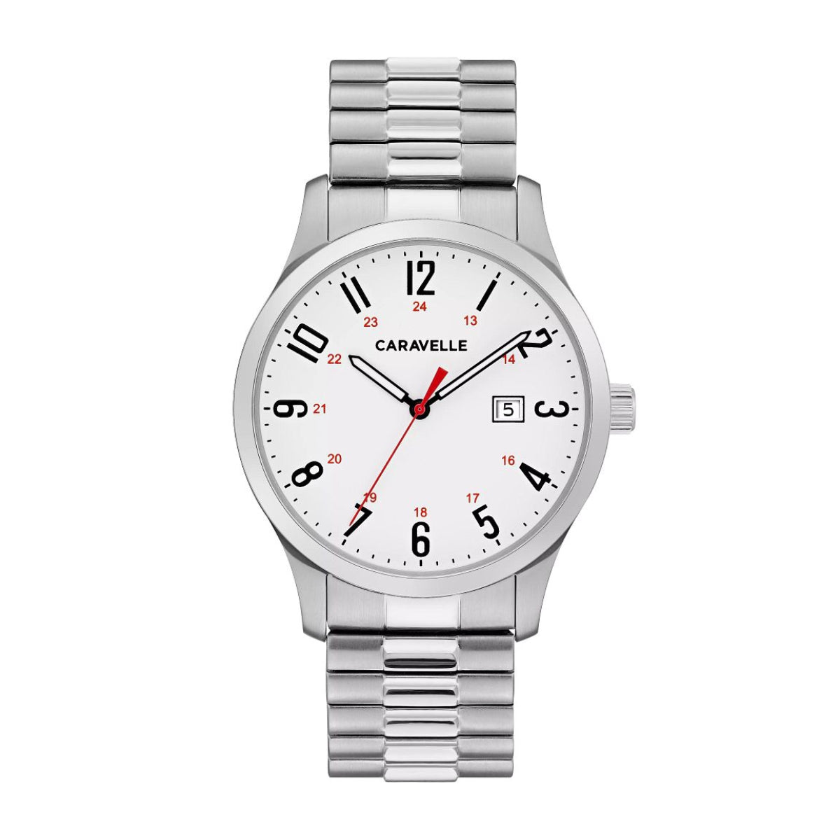 Caravelle Men's Traditional Stainless Steel Watch with White Dial