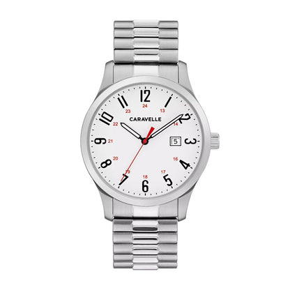 Caravelle Men's Traditional Stainless Steel Watch with White Dial