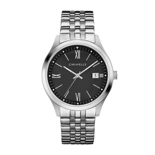 Caravelle Men's Dress Stainless Steel Watch with Black Dial