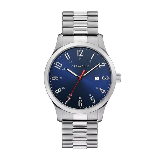 Caravelle Men's Traditional Stainless Steel Watch with Blue Dial