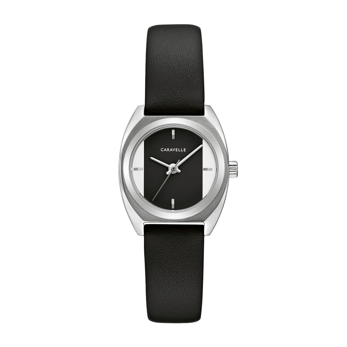 Caravelle Ladies' Sport Stainless Steel Watch with Black Dial & Black Leather Strap