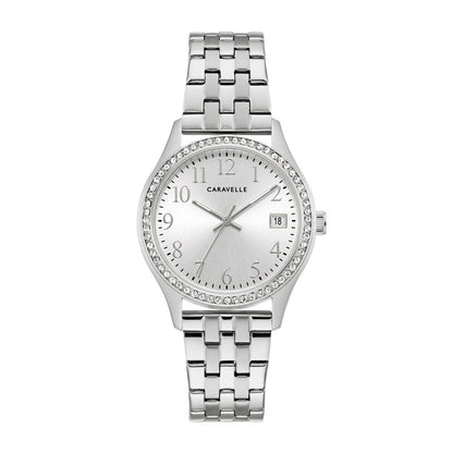 Caravelle Ladies' Classic Stainless Steel Crystal Accent Watch & Bracelet Set