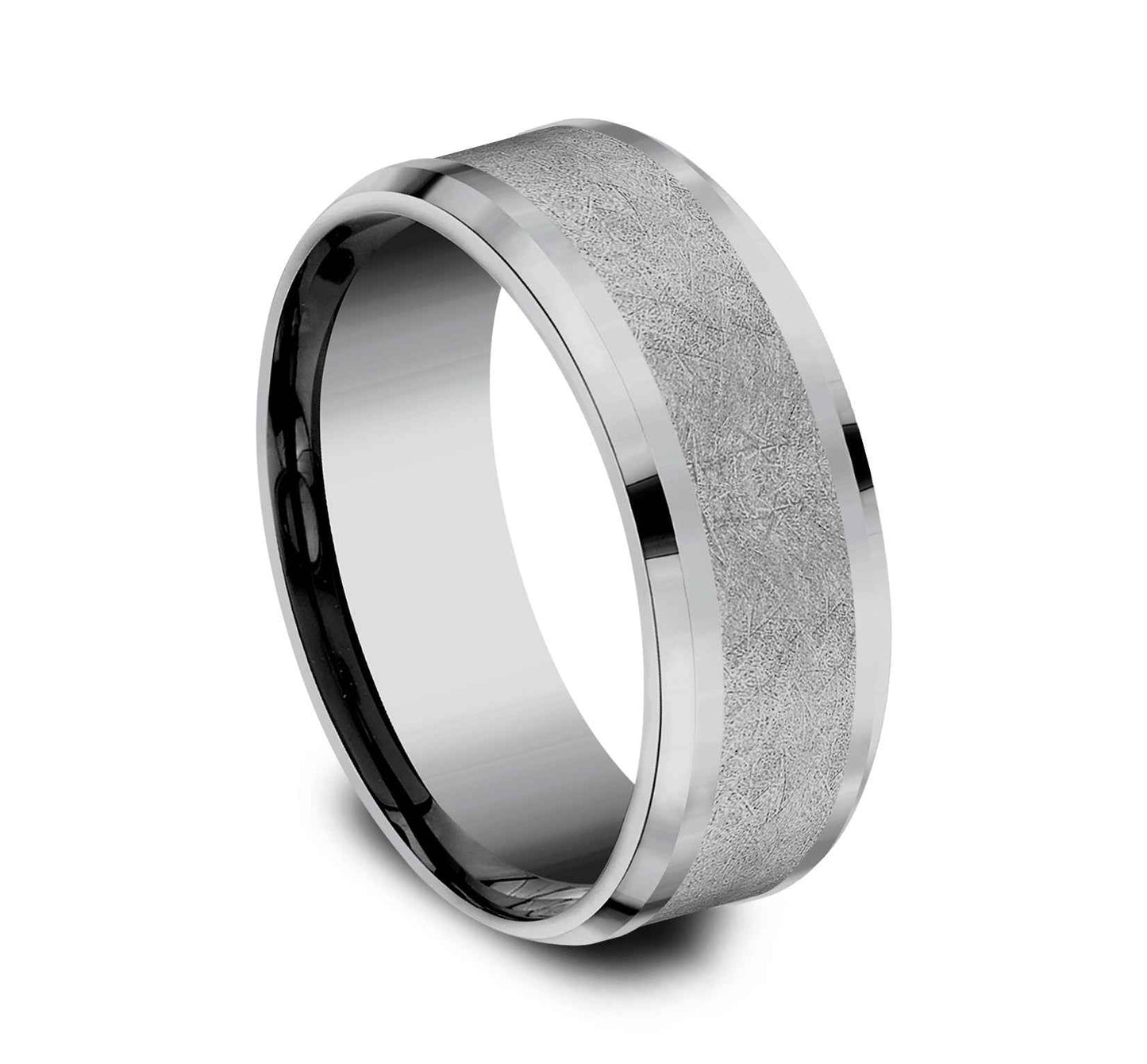 Benchmark Men's 8mm Tantalum Wedding Band with Swirl Center front view