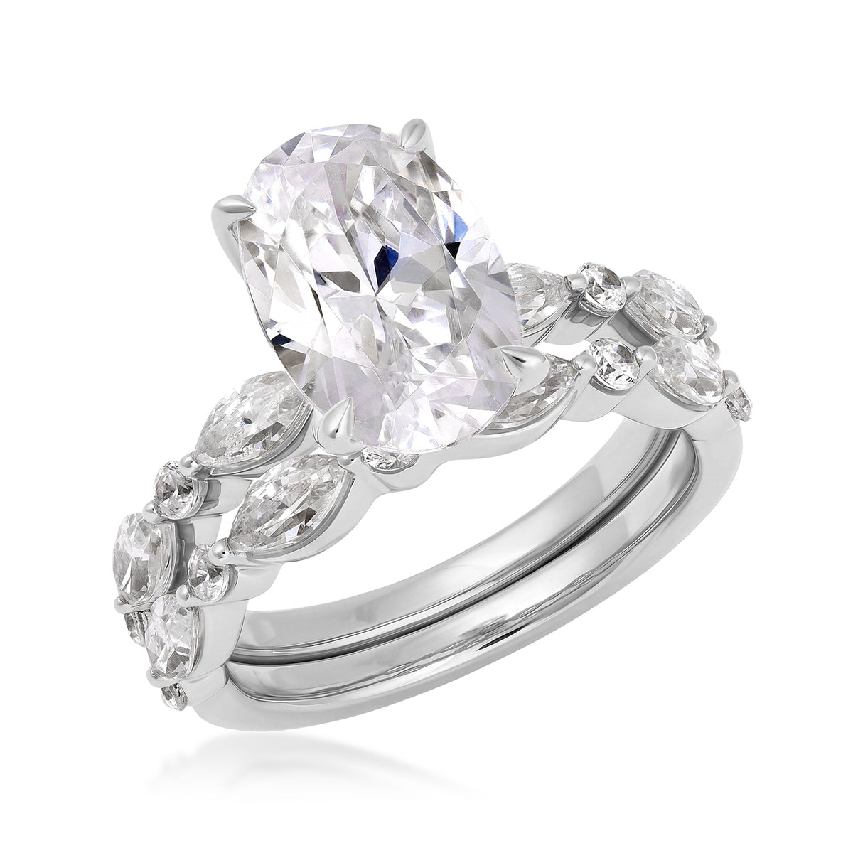18K white gold Above Love 4 ct. tw. oval lab-grown diamond wedding set