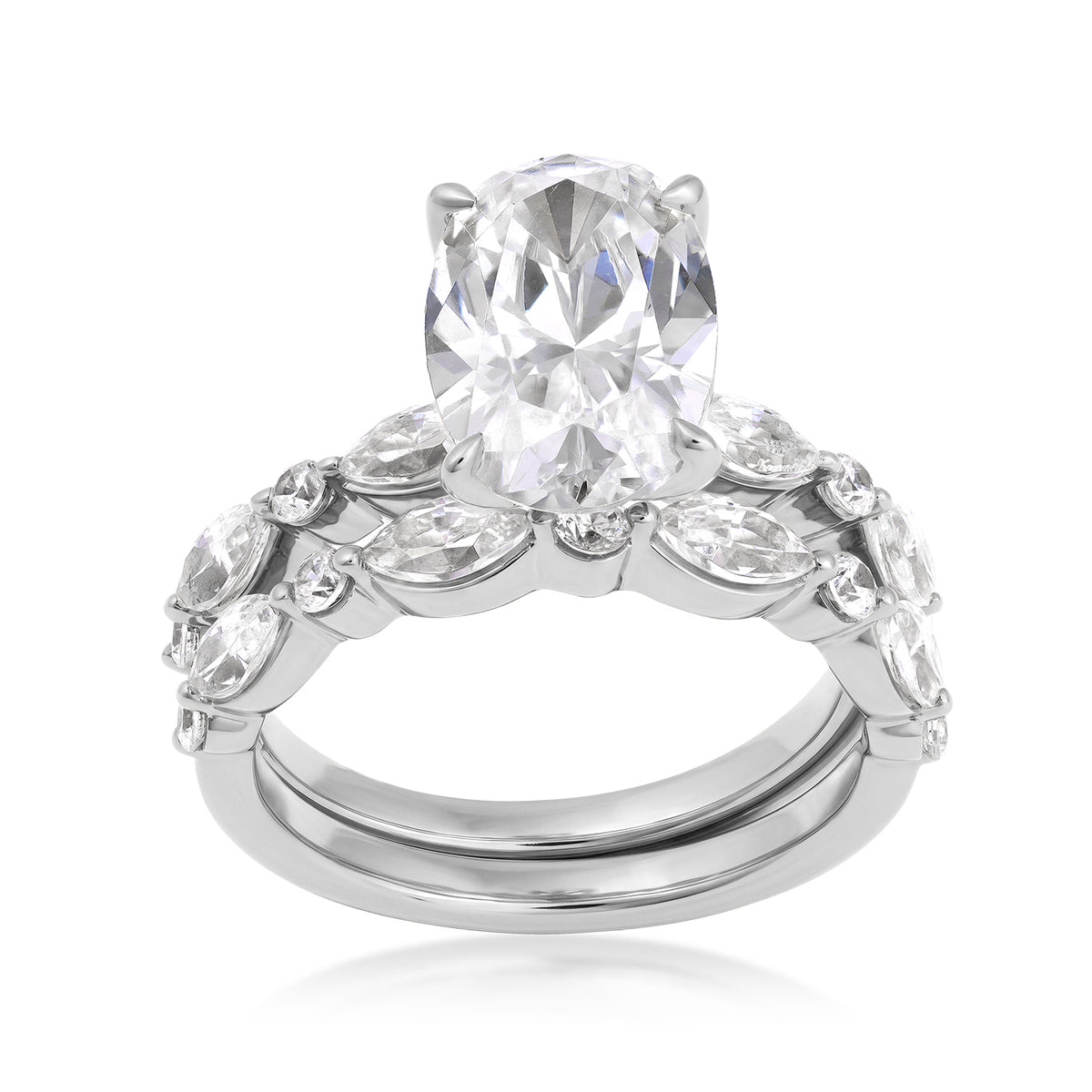 18K white gold Above Love 4 ct. tw. oval lab-grown diamond wedding set