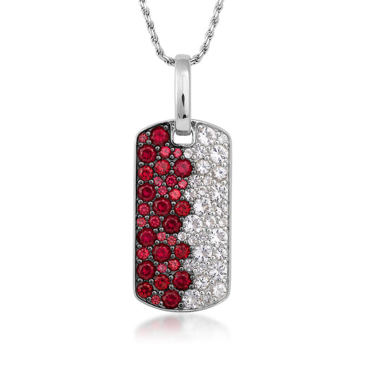 Sterling silver Collegiate Collection men's simulated red and white gemstone dog tag pendant