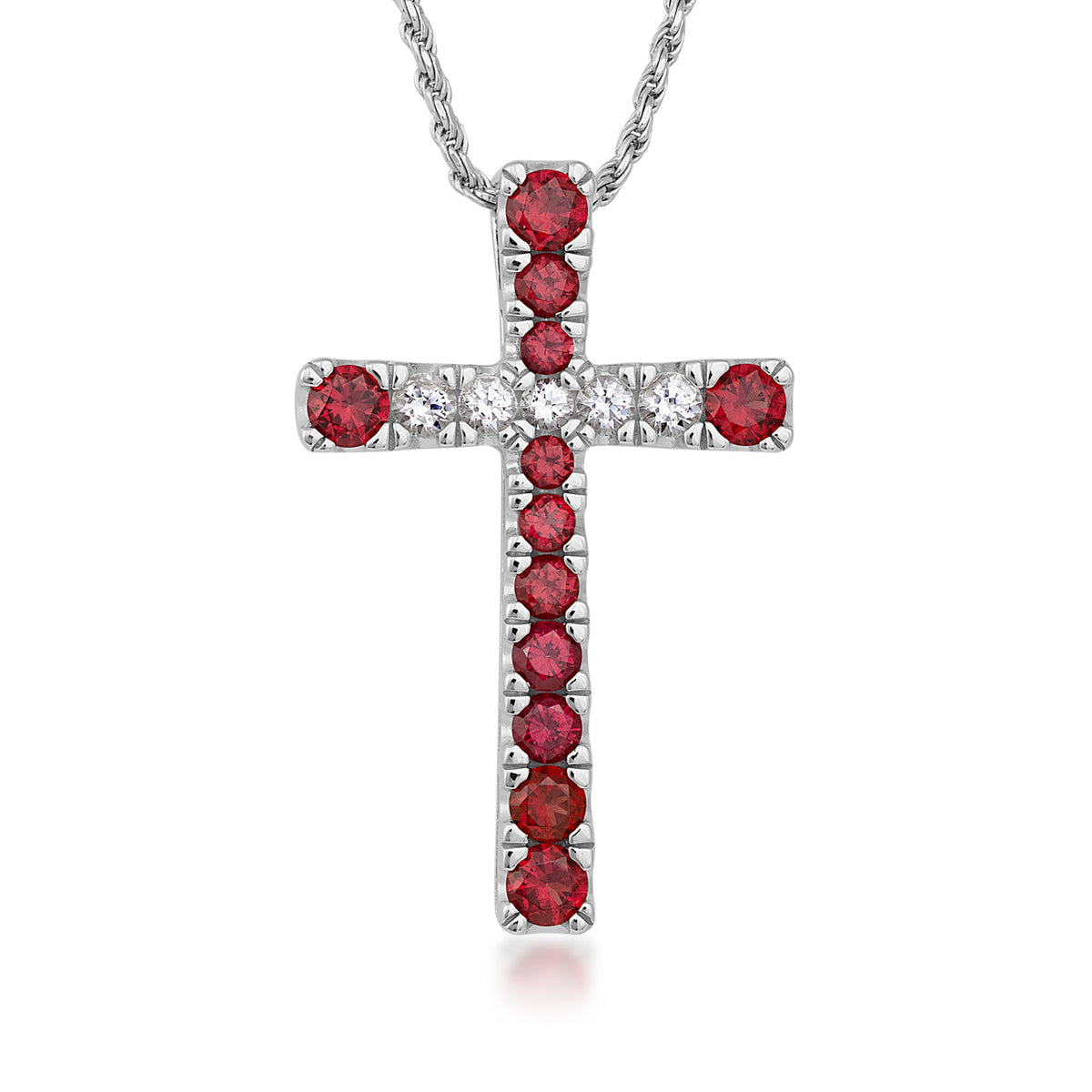 Sterling silver Collegiate Collection men's simulated red and white gemstone cross pendant