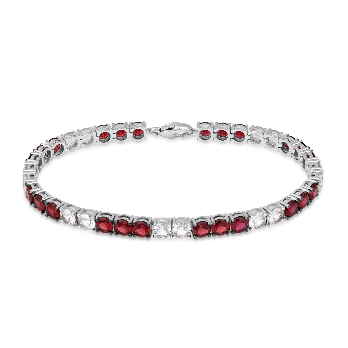 Sterling silver Collegiate Collection men's simulated red and white gemstone tennis bracelet