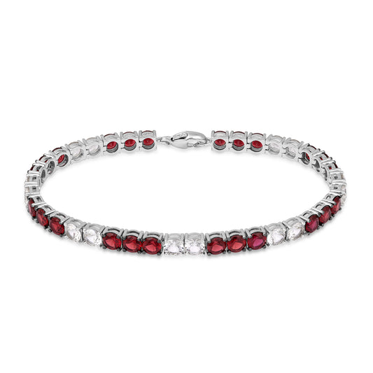 Sterling silver Collegiate Collection men's simulated red and white gemstone tennis bracelet