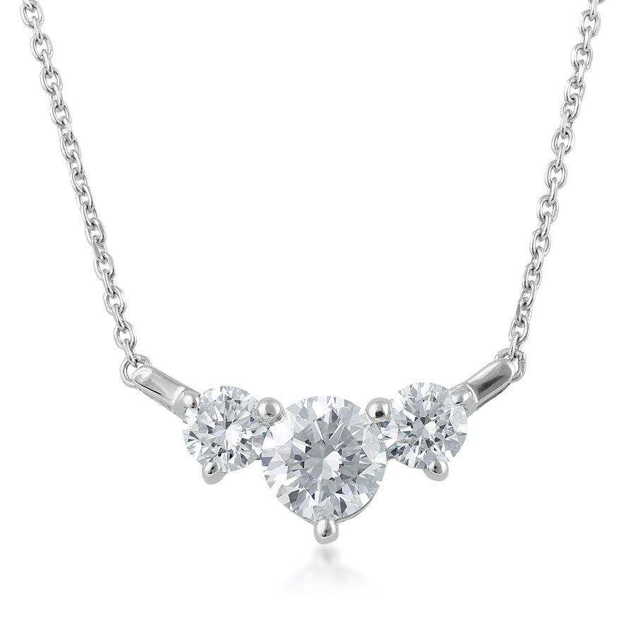 Sterling silver 2 ct. tw. lab-grown round diamond three-stone necklace