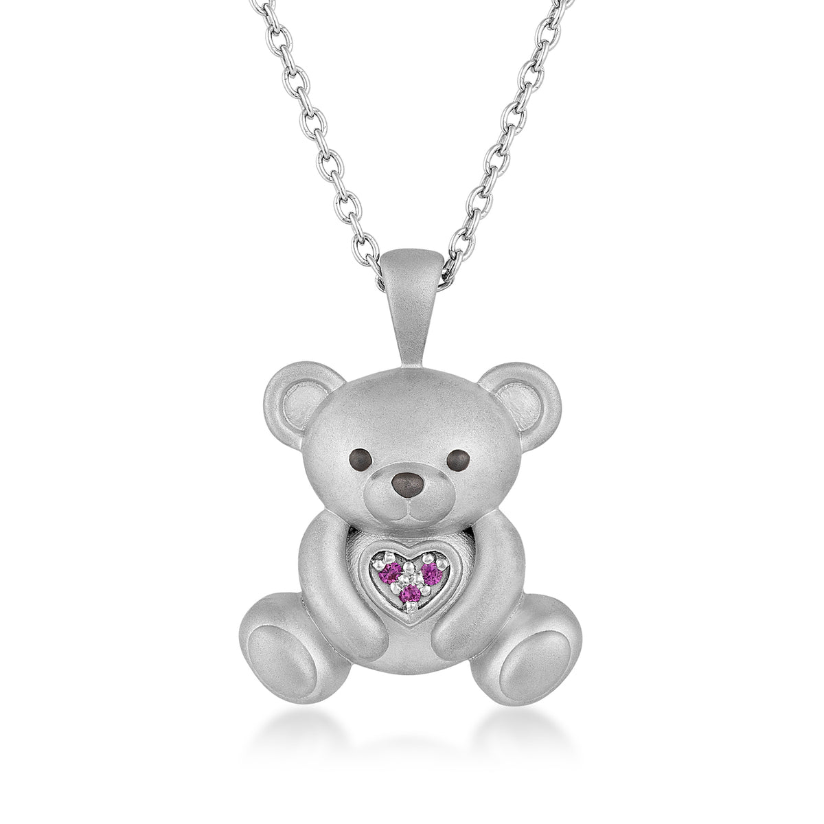 Sterling silver created ruby teddy bear pendant
