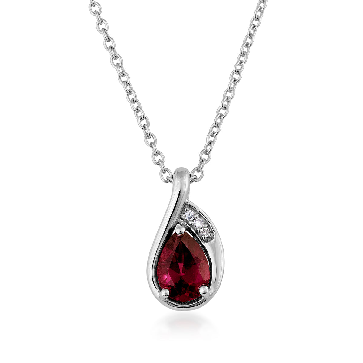 Sterling silver pear rhodolite garnet diamond accent pendant