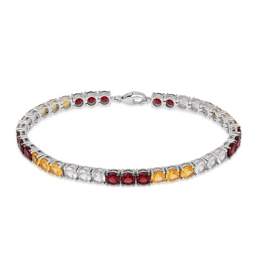 Sterling silver Collegiate Collection men's simulated red, white, and yellow gemstone tennis bracelet