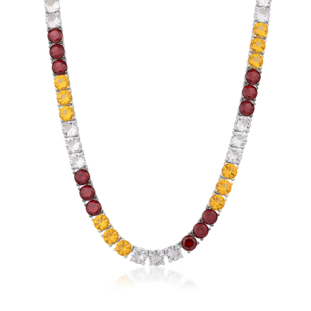 Sterling silver Collegiate Collection men's simulated red, white, and yellow gemstone tennis necklace