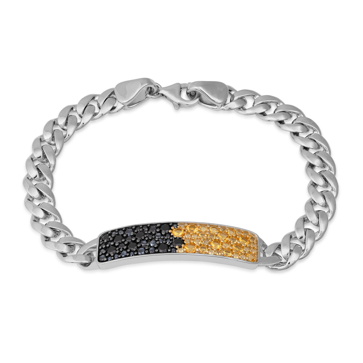 Sterling silver Collegiate Collection men's simulated black and yellow gemstone dog tag bracelet