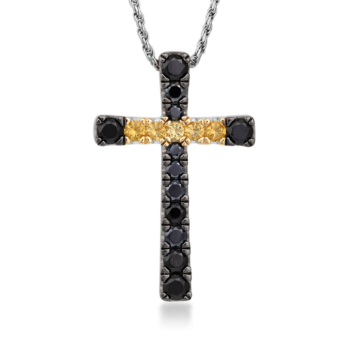 Sterling silver Collegiate Collection men's simulated black and yellow gemstone cross pendant