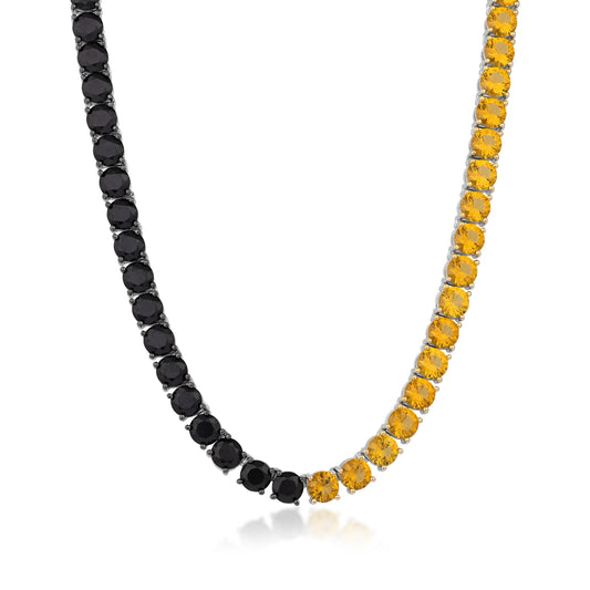 Sterling silver Collegiate Collection men's simulated black and yellow gemstone tennis necklace