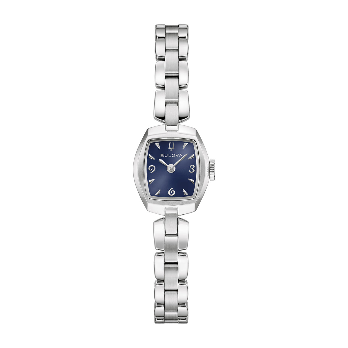 stainless steel ladies' bulova goddess of time quartz watch with blue dial