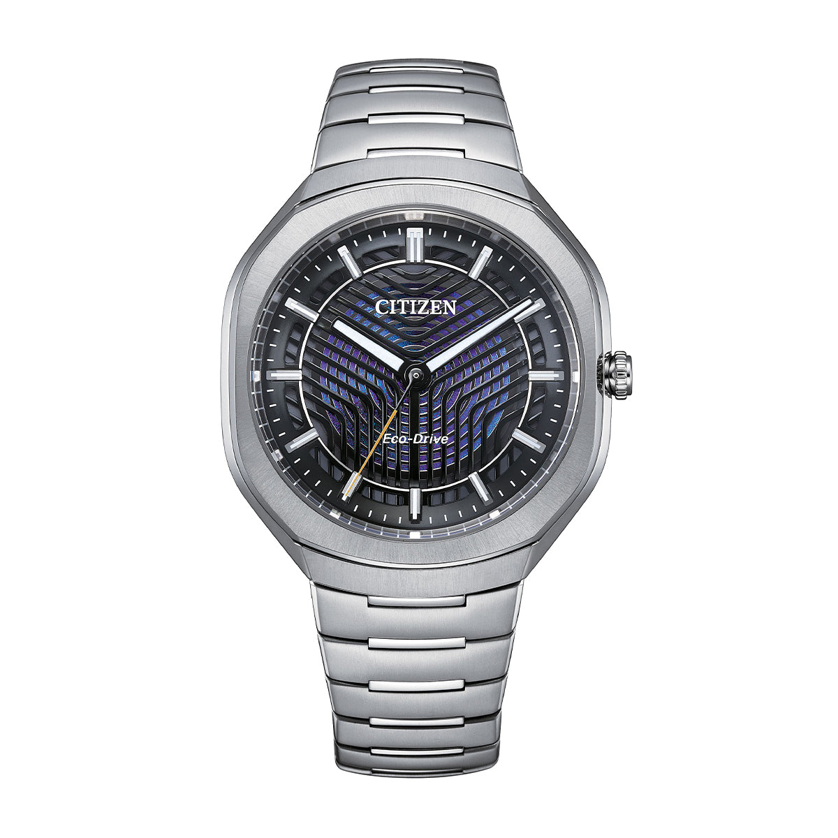titanium men's citizen photon eco-drive watch with blue dial