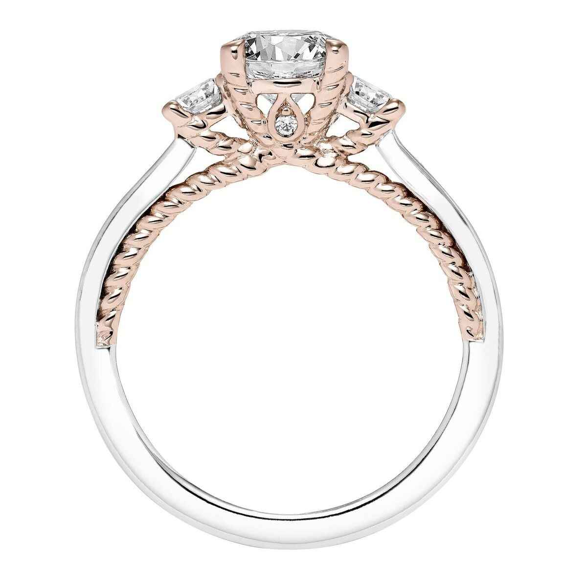 Artcarved Contemporary 3/8 ct. tw. Round Diamond 3-Stone Semi-Mount Engagement Ring in Two-Tone 14K. Gold close-up detail