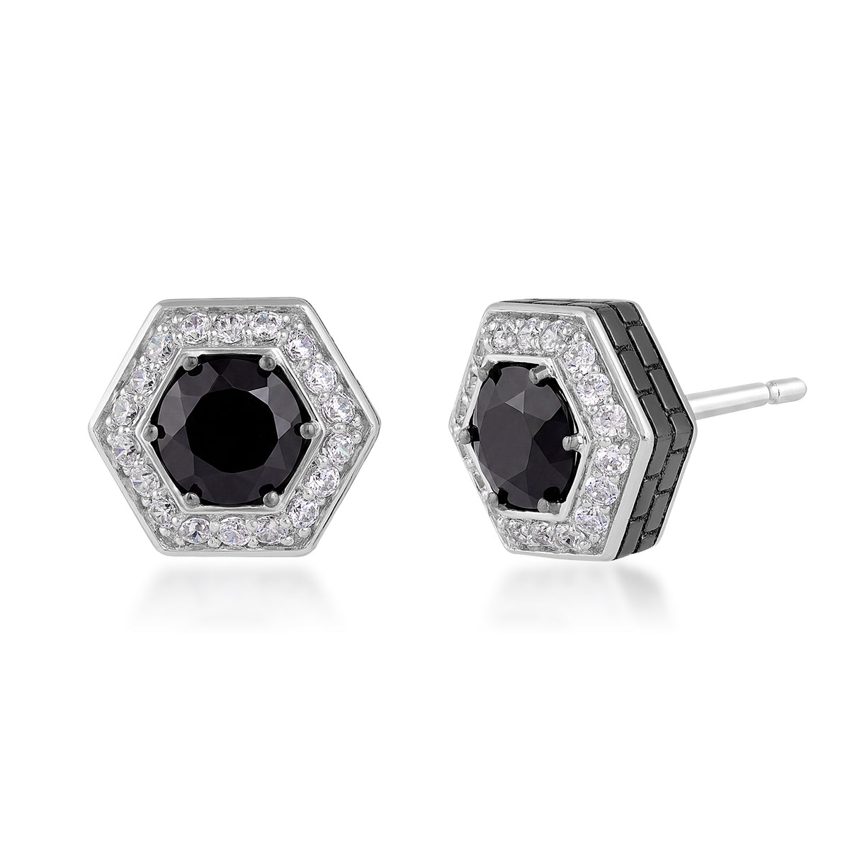 Sterling silver men's 1-1/2 ct. tw. treated black and white diamond halo earrings