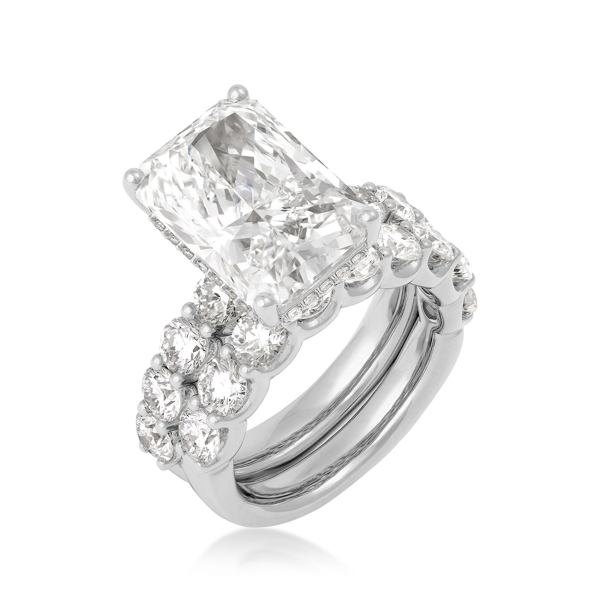 14K white gold Adamante 7 ct. lab-grown radiant-cut diamond wedding set with 3 ct. tw. lab-grown round diamond accents