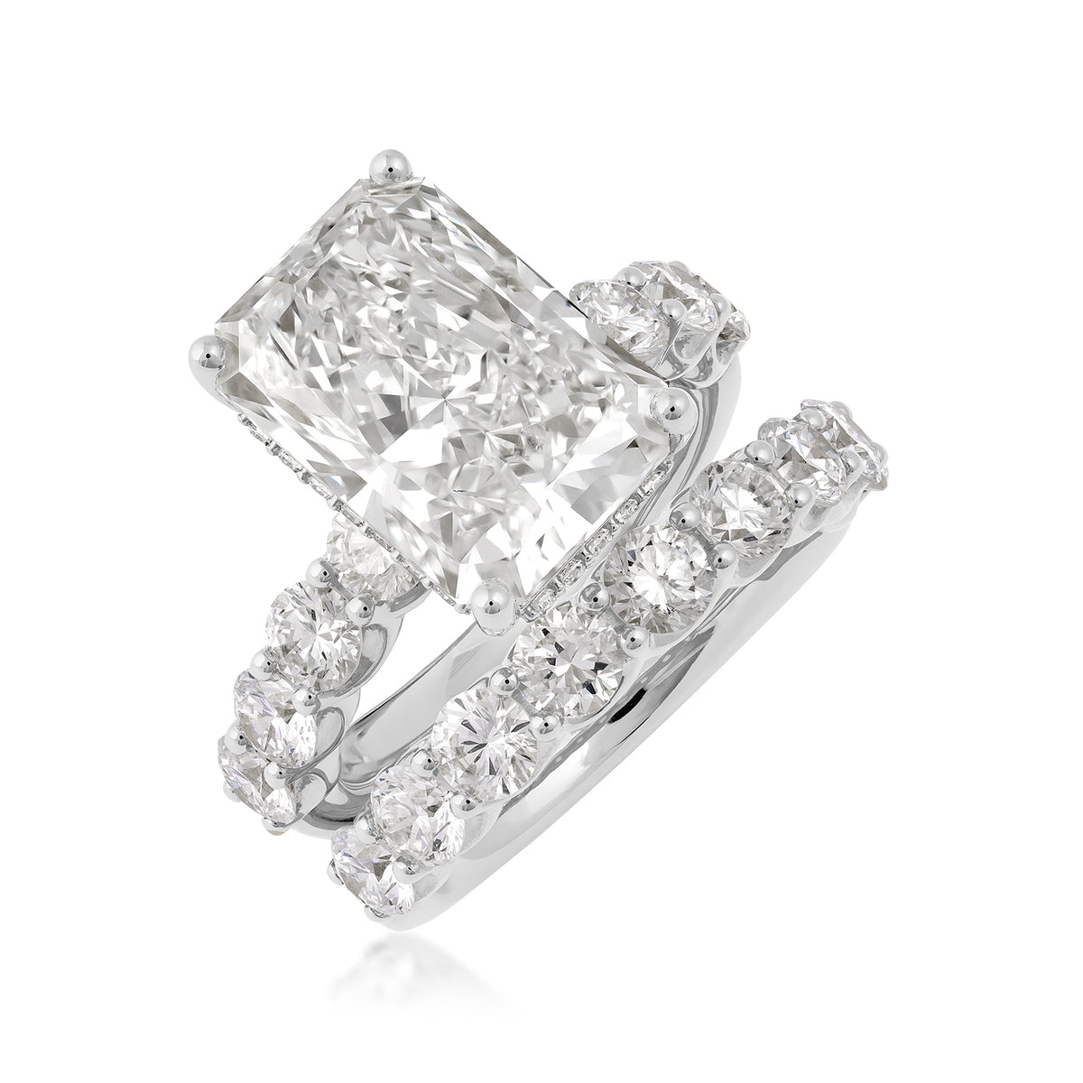14K white gold Adamante 7 ct. lab-grown radiant-cut diamond wedding set with 3 ct. tw. lab-grown round diamond accents
