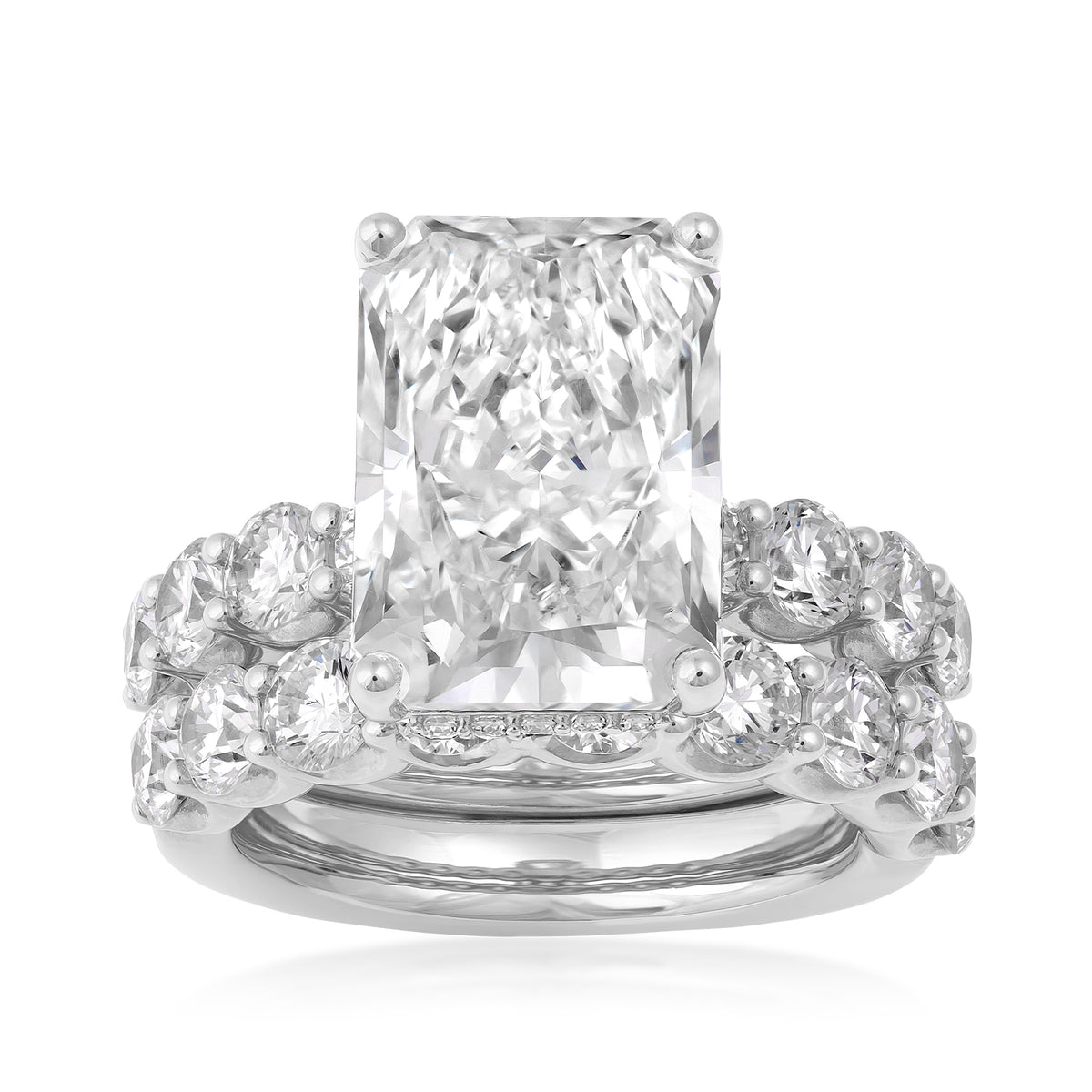 14K white gold Adamante 7 ct. lab-grown radiant-cut diamond wedding set with 3 ct. tw. lab-grown round diamond accents