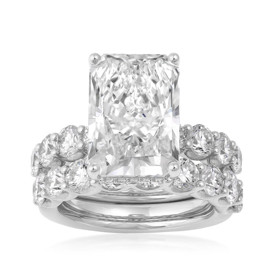 14K white gold Adamante 7 ct. lab-grown radiant-cut diamond wedding set with 3 ct. tw. lab-grown round diamond accents