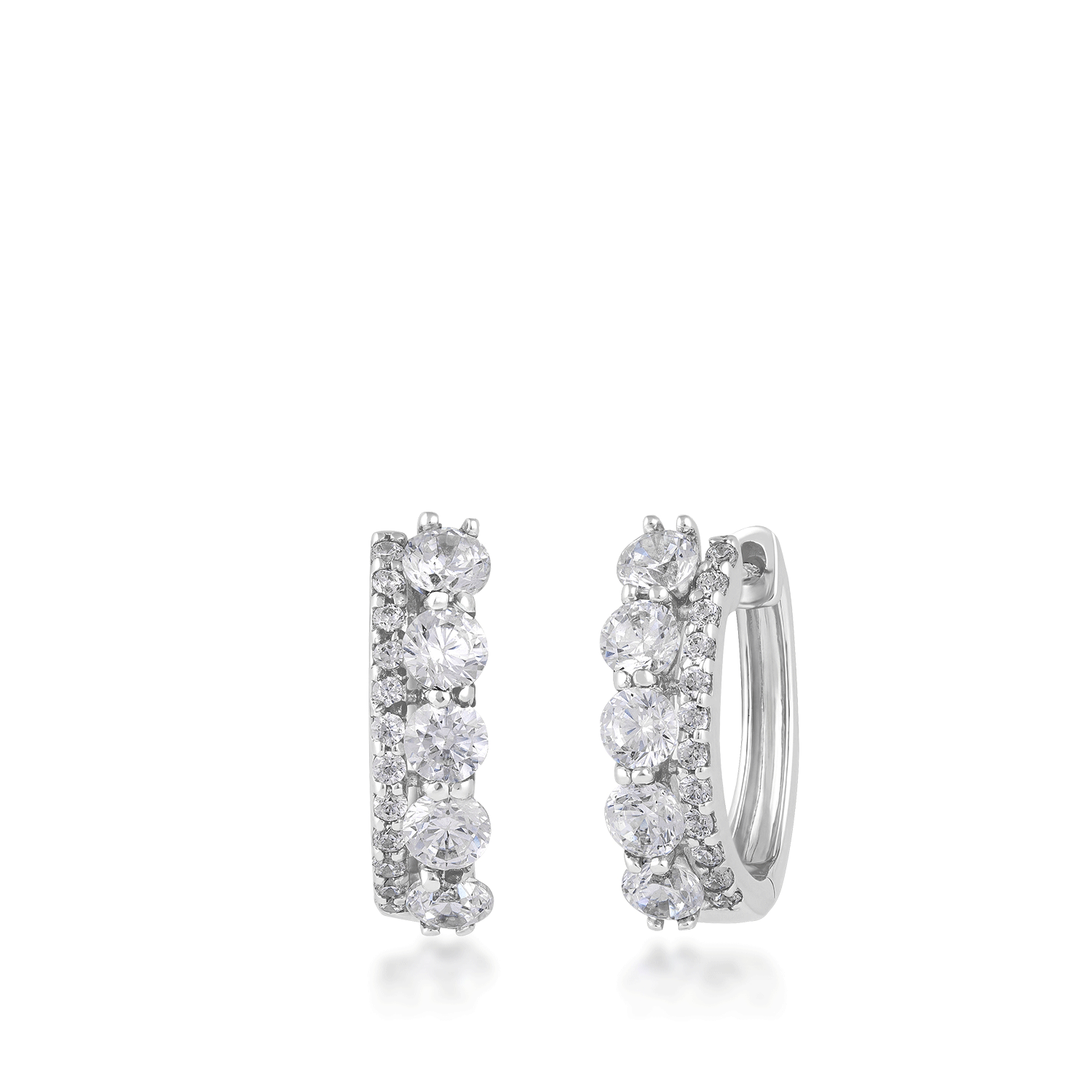 10K white gold 1 ct. tw. diamond multirow huggie hoop earrings