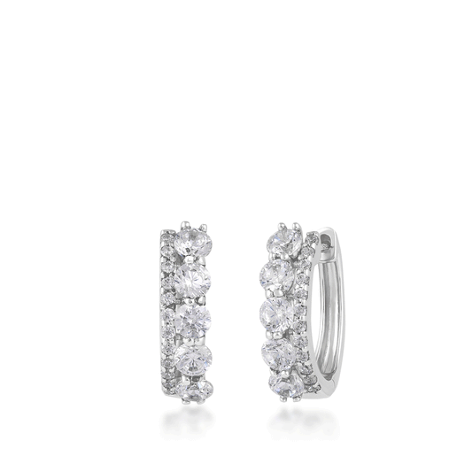 10K white gold 1 ct. tw. diamond multirow huggie hoop earrings